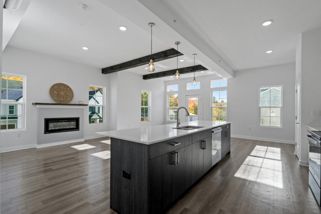 Elements Luxury Apartments Kitchen, Living Room and Dining Room View